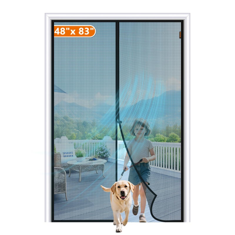 MAGZO Magnetic Screen Door Fit Door Size 48 x 83 Inch, Screen Size 50" x 84" Strong Magnet Mesh with Reinforced Hook & Loop for French, Sliding and Patio Entrances, Black - Image 1